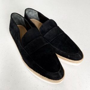 Via Spiga Black Suede Leather Espadrille Platform Loafers